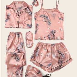 7 pcs Crane & Tropical Print Pajamas Set